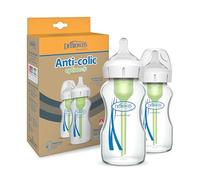 Dr Brown's Natural Flow Anti-Colic Options+ Wide-Neck Glass Baby Bottle, 5oz/150ml, with Level 1 Slow Flow Teat, 2-Pack