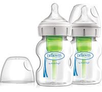 Dr. Brown's Natural Flow Anti-Colic Options+ Wide-Neck Glass Baby Bottle, 5oz/150ml, with Level 1 Slow Flow Teat, 2-Pack