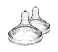Dr. Brown's Natural Flow Level 2 Wide-Neck Baby Bottle Silicone Teat, Medium Flow, 3m+, 100% Silicone Bottle Teat, 2-Pack