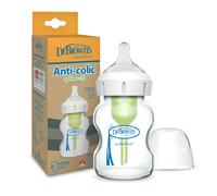 Dr. Brown's Natural Flow Options+ Anti-Colic Glass Baby Bottle, Wide-Neck, 5 oz/150 ml