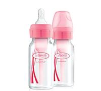 Dr Brown's Natural Flow Anti-Colic Options+ Narrow Baby Bottle, 4oz/120 ml, with Level 1 Slow Flow Teat, Pack of 2, Pink