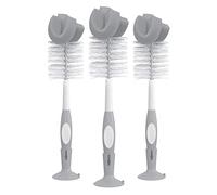 Dr. Brown's Reusable Sponge Baby Bottle Cleaning Brush Set with Suction Cup Stand, Scrubber and Nipple Cleaner, Gray, 3 Pack