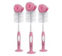 Dr. Brown's Reusable Sponge Baby Cleaning Set with Suction Cup Stand, Scrubber and Nipple Cleaner, 3 Pack, 3-Pack, Pink Bottle Brush, Pack of 3