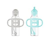 Dr. Brown's Sippy Straw Bottle with Silicone Handles, Gray & Green, 8 Oz (Pack of 2)