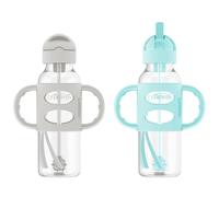 Dr. Brown's Sippy Straw Bottle with Silicone Handles, Gray & Green, 8 Oz (Pack of 2)