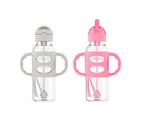 Dr. Brown's Sippy Straw Bottle with Silicone Handles, Gray & Pink, 8 Oz (Pack of 2)
