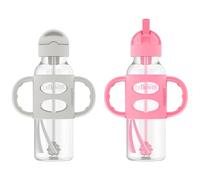 Dr. Brown's Sippy Straw Bottle with Silicone Handles, Gray & Pink, 8 Oz (Pack of 2)
