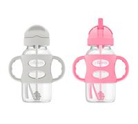 Dr. Brown's Wide-Neck Sippy Straw Bottles with Silicone Handles, Gray and Pink, 270ml, 9 Oz (Pack of 2)