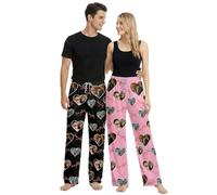 Dr Custom Valentine's Day Gift for Couples Personalised Photo Pyjamas with Love You Heart Collage Trousers with 3 Pictures - Matching Sleepwear Boyfriend Girlfriend Pink