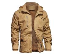 Dr.Cyril Mens Jacket Winter Casual Fleece Lined Cotton Thick Military Tactical Hooded Work Coats with Cargo Pockets, Khaki, XL