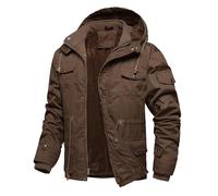 Dr.Cyril Men's Thick Winter Jackets Fleece Lined Thick Jackets Hood Work Jackets Coat Cotton Military with Cargo Pockets, Brown, S