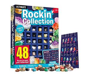 Dr. Daz Gem Collection 48pcs Rock Mineral Kit For Kids With Educational Identification Sheet Crystal Quartz Gemstones, Pyrite Stones