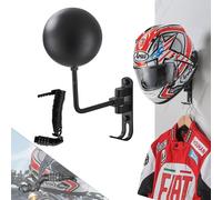 Dr.DJ Aluminum Motorcycle Helmet Holder with Lock, Wall Mount, 180° Rotation, 2 Hooks, Helmet Hanger for Coats, Caps, Sports Equipment
