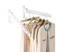 Dr.DJ Wall Mount Coat Hanger Holder Black Clothes Drying Organizer Rack Garment Hooks Aluminium Retractable Folding Indoor Wall Mounted Hanger Space Saver for Laundry Room Bedroom White 2Pack