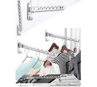 Dr.DJ Wall Mount Coat Hanger Holder Silver Clothes Drying Organizer Rack Garment Hooks Aluminium Retractable Folding Indoor Wall Mounted Hanger Space Saver for Laundry Room Bedroom (2 Racks) Silver