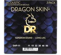 DR Dragon Skin+ Phosphor Bronze Acoustic Guitar Strings 3 Pack - Custom Light 11-50 - Coated, Warm Sound, Long Lasting Durability
