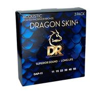 DR Dragon Skin+ Phosphor Bronze Acoustic Guitar Strings 3 Pack - Custom Light 11-50 - Coated, Warm Sound, Long Lasting Durability