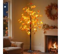 DR.DUDU 5 FT Fall Decorations for Home, Lighted Fall Maple Tree with LED Lights - Artificial Autumn Trees for Indoor/Outdoor Decor, Porch, Patio, Thanksgiving Seasonal Decor