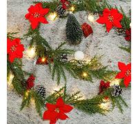 DR.DUDU 6 FT Pre-lit Artificial Christmas Garland with 20 LED Lights, Battery Powered with Pine Cones, Red Berries, Pine Needles, Lighted Christmas Wreath for Holiday Party, Xmas Tree Decorations