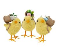 DR.DUDU Set of 3 Easter Decorations 4.5" Straw Chick Figurines with Egg Baskets, Realistic Baby Chick Tabletop Decor, Sisal Chicken Statue Farm Animal Spring Decor for Home Kitchen Office Farmhouse