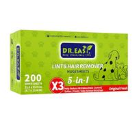 Dr.Easy LINT & HAIR REMOVER Pet HUGESHEETS with 3X Dryer Sheets, Original Fresh, 200 Count,PLANT&MINERAL-BASED FORMULA