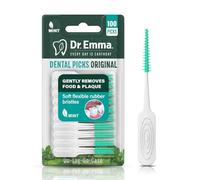 Dr. Emma Original Dental Picks Mint Soft Rubberized Tooth Picks Easy to Use Brush Picks 100Ct/Pack, 1 Pack(100Ct)