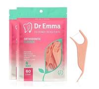 Dr. Emma Orthodontic Flosser Dental Floss Mint Flavor Floss Picks for Braces 60 Count/Bag (Pink, 2pack)