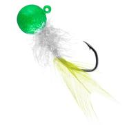 Dr.Fish 10 Pack Crappie Jigs Marabou Fishing Jig Heads Round Ball Head Lead Jig Hooks with Feather Hair for Bass Trout Panfish Bluegill Fishing Lures Jigs Freshwater Lures Chartreuse,1/16oz