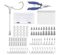 Dr.Fish 111 Pieces Punch Shot Rig Kit, EWG & Flipping Hooks Rig Making Kit Bass Fishing Hook Rig Freshwater Bullet Sinker with Split Ring Pliers