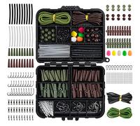 Dr.Fish 278pcs Carp Rig Accessory Kit in Mini Box(12x10x3.5cm), Complete Terminal Tackle Set with Hooks, Swivels, Beads, Stops - Portable Tackle Set for DIY Carp Rigs, Color:Green Brown