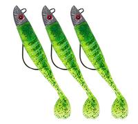 Dr.Fish 3pcs Soft Fishing Lures Jig Head with Paddle Tail Soft Plastic Lures 13CM 26g Accessories for Bass Pike Trout Perch,Color: Grass green