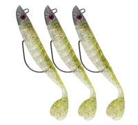 Dr.Fish 3pcs Soft Fishing Lures Jig Head with Paddle Tail Soft Plastic Lures 13CM 26g Accessories for Bass Pike Trout Perch,Color: Green Back Yellow Belly