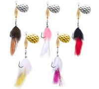 Dr.Fish 5 Pack Fishing Spinner, Bunny Streamer Fly Spinner Inline Spinnbait 7/16oz with Feathered Roostertail Single Hook for Bass Trout Salmon Fishing Lure Kit Freshwater & Saltwater