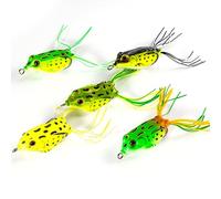 Dr.Fish 5pcs Frog Lures Set Frog Soft Fishing Lures Artificial Bait Double Hooks 3D Eyes Plastic Hollow Body for Bass Pike Freshwater Saltwater Fishing