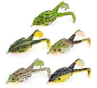 Dr.Fish 5pcs Frog Topwater Lures Set Frog Soft Fishing Lures Propeller Artificial Baits Double Hooks 3D Eyes Plastic Hollow Body for Bass Pike Freshwater Saltwater 7.5cm/8.6g