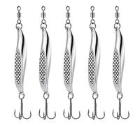 Dr.Fish 5pcs Sea Fishing Spinners Dexter Wedge Lures Metal Jigs Spoon Treble Hook Casting for Bass Cod Mackerel Silver