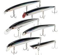 Dr.Fish 6 PCS Sea Fishing Lures Set Plug Minnow Pencil Jerkbait Popper Lures Set for Bass Perch Trout Mackerel Pike Holographic Laser