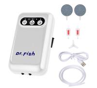 Dr.Fish Aquarium Air Pump, Battery Powered 5200mAh USB Rechargeable, Up to 72 Hours Runtime, Quiet Aerator Bubbler Pump for Outdoor Fishing Fish Tank Live Bait Bucket, White