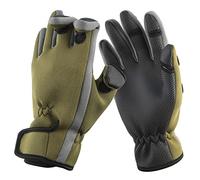 Dr.Fish Fishing Gloves Size L with 3 Fingerless Glove Dark Green Waterproof Fabric, Anti-Slip, Windproof, Wind-Blocking, Breathable Keep Warm in Fishing, Cycling, Winter Outdoor Sport
