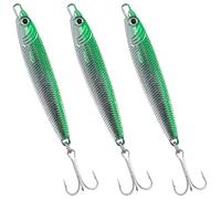 Dr.Fish Metal Sea Fishing Lures Sliver Green Minnow Spoon Lures Set of 3 Sea Fishing Tackle Mackerel Cod Sea Bass Pike Stinger Spinner Lures Metal Jigs 60g