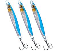 Dr.Fish Saltwater Fishing Jigs Jigging Spoon Lures Assorted Laser Color Surf Lures for Offshore Trolling Mackerel Bass Pollock Long Cast, 3pcs-14g-Blue Sliver