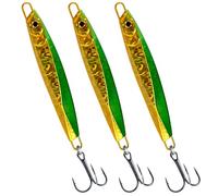 Dr.Fish Saltwater Fishing Jigs Jigging Spoon Lures Assorted Laser Color Surf Lures for Offshore Trolling Mackerel Bass Pollock Long Cast, 3pcs-30g-Green Gold