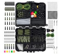 Dr.Fish Set of 280 Carp Fishing Tackle Accessories in Box 2 Ready Hair Rigs Fishing Gift Safety Clips Swivel Snap Corn Tubing, Green Black