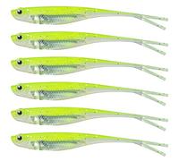 Dr.Fish Soft Plastic Baits Bass Fishing Lures Fork Tail Soft Jerkbait Drop Shot Bait Jerk Shad Minnow Swimbait Crappie Lures for Trout Pike Walleye Chartreuse 4.75''