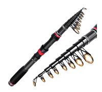 Dr.Fish Telescopic Fishing Rod Carbon Fiber Body, Aluminium Alloy Reel Holder, Comfortable EVA Handle, Power H and Ultralight Pole for Travel Surf Lure Sea Fishing, Red Black 2.7M