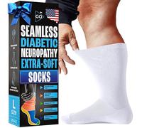 DR. GO Neuropathy Socks for Men [100% Seamless] Diabetic Socks with Non-Binding Top, Enhance Blood Circulation, Cushioned Protective Sole for Diabetic Foot, 4 Pairs in White, Size 9-12,5 Crew White