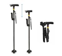 DR-HO'S Get Up & Go Deluxe Walking Stick - Foldable, Height Adjustble Walking Cane with Light & Alarm - 4-Point Base, Double Handle Mobility Support for Seniors & Adults