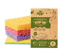 Dr.Hygi® Pop Up Sponges - 6-Pack Eco Sponges Set - Natural Cellulose Sponge - Super Absorbent for Dishes, Kitchen, Bathroom Cleaning - Plastic Free Biodegradable Sponge - Recyclable Packaging
