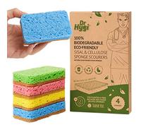 Dr.Hygi® Scrub Sponges - 4-Pack Eco Set - Natural Sisal and Cellulose Washing Up Sponge - 100% Biodegradable, Zero Waste Bathroom, Kitchen - Dish Sponges in 4 Fun Colours