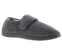 Dr Keller David Mens Moccasin Slippers for Men - Full Length Moccasin Men Slippers with Large Check Design & Navy Binding, Touch Close Fastening Diabetic Orthopedic friendly Navy 8 UK